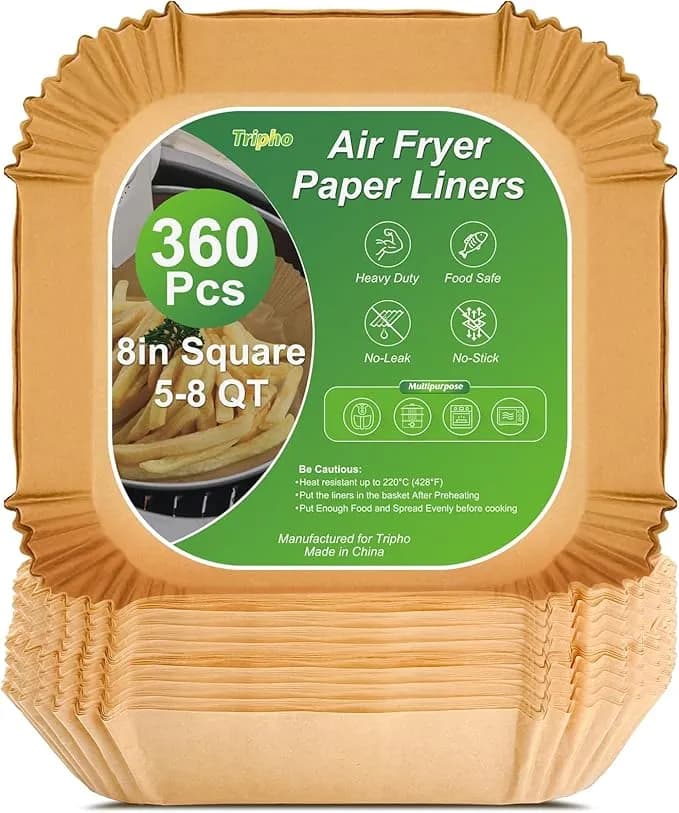 360 Pcs 8” Square Air Fryer Paper Liners Disposable Unbleached Heavy Duty - Non-Stick & Non-Leak Parchment Paper Liners For Airfryer Basket, Deep Fryer Parts & Accessories