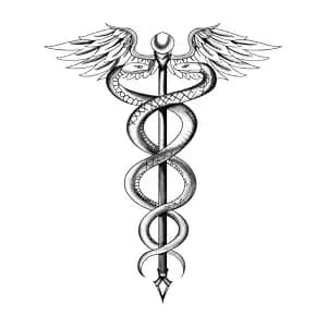 Caduceus Snake Temporary Tattoo For Men – Winged Staff Serpent Symbol, Mythology Style Realistic Waterproof Semi-Permanent Tattoo For Arm, Back & Chest