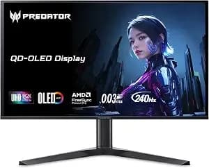 Acer Predator 26.5in 4k 3840x2160 Qd-Oled 240hz Gaming Monitor x27 x1 - 0.03ms, Amd Freesync Premium Pro, Nvidia G-Sync Compatible, Dci-p3 99%, 2xhdmi 2.1, 2xdp, Usb-C 65w, hdr400, Ergo Stand, Spk
