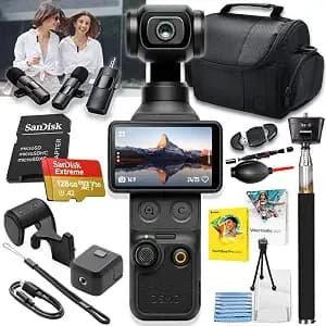 Dji Osmo Pocket 4, Vlogging Cameras, 4k/240fps Vlog Camera, 3-Axis Stabilization, Active Track 7.0 + Accessories Including A 128gb Extreme Memory Card + Selfie Stick + More