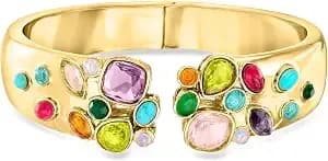 Ross-Simons 14kt Yellow Gold-Plated Cuff Bracelet With Simulated Multicolored Gemstones
