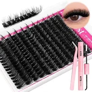 Milybest Fluffy Longer-100d Volume Lash Clusters Kit, 12-22mm D Curl - Fluffy Thick Volume Individual Eyelash Extensions With Bond And Seal, Tweezers For Party, Date Night, Full Glam & Wispy Looks