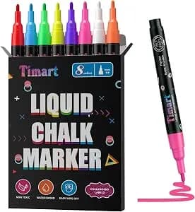 Timart Fine Tip Chalk Markers, Liquid Chalk Pens-8 Pack, 1mm Point - Dry & Wet Erase Chalkboard Markers, Non-Toxic Chalk Marker For First Day Of School Sign, Blackboard, Glass, Cars