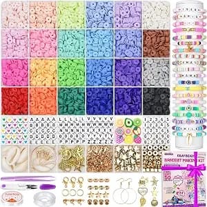Gionlion 24 Colors Clay Beads Friendship Bracelet Making Kit W/Charms - Preppy Heishi Beads Charms For Jewelry Making, Diy Crafts Gifts For Girls Ages 6-12, Cute Stuff For Teens Christmas Birthday
