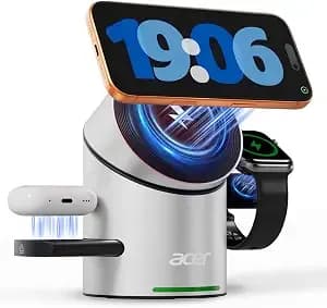 Acer Prime 3 In 1 Charging Station For Apple - Magnetic Iphone Wireless Charging Station, Magsafe Charger Stand For Iphone 17 16 15 14 13 12 - Apple Watch - Airpods Series (Charger & Usb-C Included)