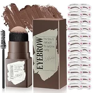 Eyebrow Stamp Stencil Kit - Eyebrow Powder Long-Lasting Brow Shaping Kit With 24 Reusable Thin & Thick Eyebrow Stencils With Brush For Eyebrow Makeup (Dark Brown)