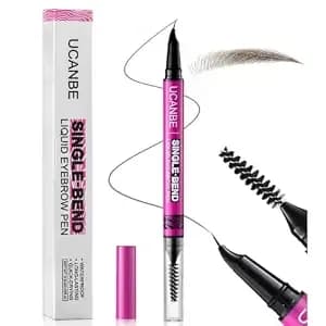 Ucanbe 2-In-1 Curved Eyebrow Pen, Dual End Microblading Liquid Brow Pencil With Curved Tip & Spoolie, Waterproof Precise Hair-Like Strokes For Filling, Detailing & Blending Brows, Black Brown