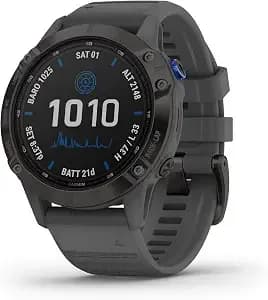 Garmin Fenix 6 Pro Solar (Gps,1.4 Inches) Solar-Powered Multisport, Advanced Training Features And Data, Black With Slate Gray Band (Renewed)