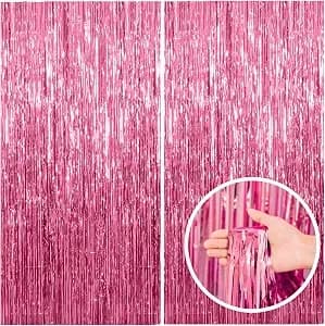2 Pack Pink Backdrop Party Decorations Tinsel Curtain Party Backdrop Foil Fringe Birthday Decorations Photo Booth Streamer Backdrop Pink Theme Bachelorette Graduation Decor
