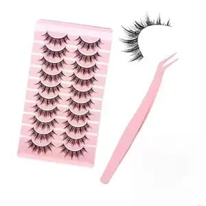 10 Pairs Anime Lashes With Tweezers, Spiky 3d Cat Eye False Eyelashes, Long Lasting Soft Band, Natural Look For Cosplay Party Makeup