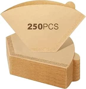 250 Count Coffee Filters #2, Premiun Unbleached Natural No Blowout, 2-4 Cup - Disposable Coffee Filter Cone Paper, For Pour Over, Drip Coffee Maker, For Home, Office, Coffee Shop