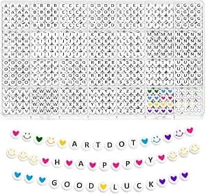 Artdot 1400 Pcs Letter Beads For Jewelry Making Kit, 28 Styles Alphabet Beads For Friendship Bracelets Assorted Preppy Beads With Storage Case, Black White Box Packed