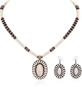 Montana West Rustic Couture'S Turquoise Squash Blossom Necklace Earring Set