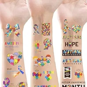 224 Pieces World Autism Awareness Ribbon Temporary Tattoos - Support Inspirational Autistic Birthday Party Supplies Favors Decorations Tattoo Stickers(24 Sheets)