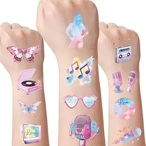 Music Party Temporary Tattoos For Fans - 8 Sheets 200 Styles Music Merch Gifts Birthday Party Favors Decorations Female Pop Singer Album Hand Face Fake Tattoo Stickers For Fans Concert Decor
