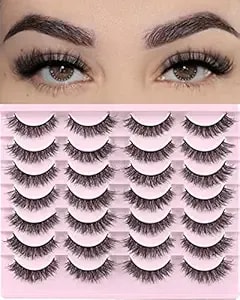 Farred Natural Lashes Short Eyelashes Wispy False Mink Lash Pack 14 Pair Natural Look Fluffy Cat Eye Strip Eyelash Small Fake Lashes Full PestañAs Sets For Mua And Beginners Daily Makeup (f1 - 8-14mm)