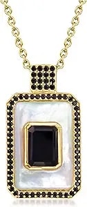 Ross-Simons Mother-Of-Pearl And Onyx Pendant Necklace With .70 Ct. T.W. Black Spinel In 18kt Gold Over Sterling. 18 Inches