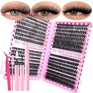 640pcs Natural Lash Clusters Kit, 10-16mm Diy Lash Extension Wispy Fluffy Manga, 30d+40d+60d+80d D Curl Volume False Eyelashes Clusters Waterproof With Glue Bond And Seal, Tweezers, Brush