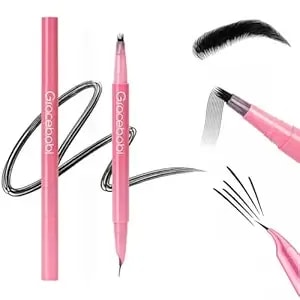 Waterproof Eyebrow Pen For Women 2 In 1 Dual-Ended Liquid Eyebrow Pen With 4d Brush-Tip & Curved Tip, Smudge-Proof Long-Lasting For Natural Fuller-Looking Brows, Precise Hair-Like Strokes (Black)