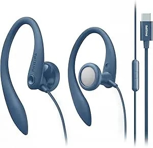 Philips Usb-C Wired Earbuds With Microphone, Secure Fit Over-Ear Sport Earhooks, Deep Bass 15mm Drivers, In-Line Controls, Plug-And-Play Usb-C Earphones, Wired Open Ear Headphones For Running & Gym