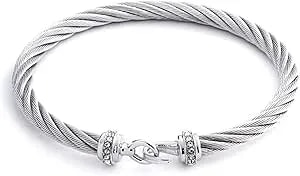 Harley-Davidson Women'S 7.5 Inch Cable Wire Chain Hook Bracelet - Silver Plating