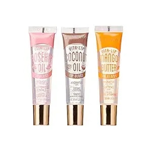 Ruby Kisses Broadway Vita-Lip Clear Lip Gloss (3 Pack Mango Butter, Rosehip, Coconut Oil), Ultra-Hydrating & Soothing Formula With Vitamin Oils, High-Shine Non-Sticky Finish, Healing Lip Balm