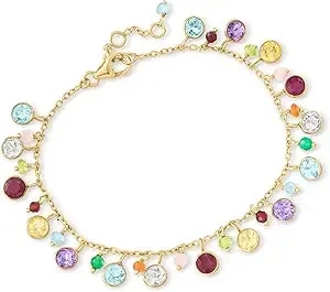 Ross-Simons 10.80 Ct. T.W. Multi-Gemstone Bead Station Bracelet In 18kt Gold Over Sterling. 7 Inches