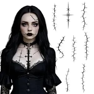 Halloween Black Stitch Fake Scar Temporary Tattoos Waterproof Body Face Stickers For Horror Cosplay Masquerade Prank Makeup Halloween Party Decor Props