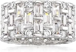 Ross-Simons 5.50 Ct. T.W. Baguette And Round Cz Eternity Band In Sterling Silver