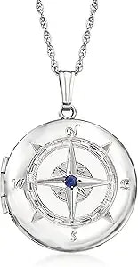 Ross-Simons Sterling Silver Compass Locket Necklace With Single Sapphire