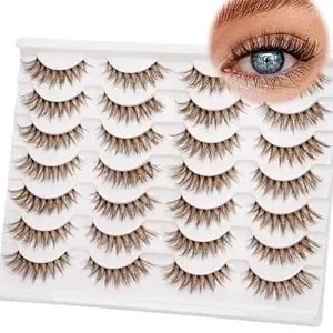 Emeda Brown Lashes 14mm Natural Light Brown False Eyelashes Clear Band 14 Pairs Faux 3d Mink False Eyelashes Natural Looking Fluffy Cat Eye Wispy Strip Lashes Pack By Emeda (zh01-Brown）