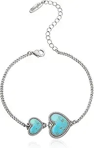 Montana West Wrangler Heart Charms Link Bracelets For Women Adjustable Chain 14k Gold Turquoise Fashion Jewelry