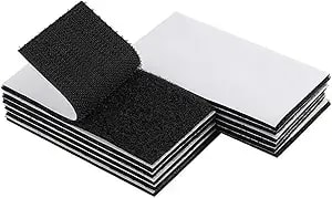Melsan 2x4 Inch Adhesive Square Hook And Loop Tape - 12 Sets - Sticky Back Fastener For Indoor Or Outdoor Use - Instead Of Holes And Screws, Black