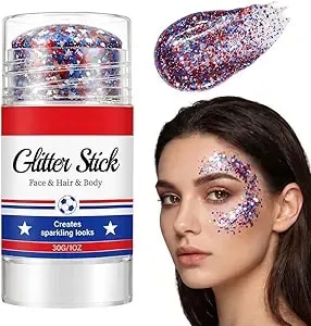 4th Of July Glitter Stick, 2026 New Patriotic Red White And Blue Face Glitter, Sparkling Hair Body Glitter Stick Fourth Of July Outfits Accessories For Women Independence Memorial Day Makeup (1, A)