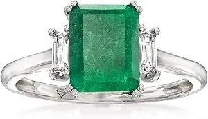 Ross-Simons 2.00 Carat Emerald Ring With .30 Ct. T.W. White Topaz In Sterling Silver