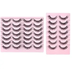 Farred Natural Lashes f1 14 Pairs & a1 7 Pairs Short Eyelashes Wispy False Mink Lash Pack 14 Pair Natural Look Fluffy Cat Eye Strip Eyelash Small Fake Lashes