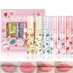 6pcs Roll On Lip Gloss Oil Set,Hydrating And Nourishing Lips Light Lip Oil,Fruit Scents Vegan Lip Oil For Women