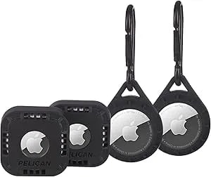 Pelican – Protector – Clip Ring And Sticker Mount For Apple Airtags, Includes 2 Clips Rings With Carabiner & 2 Stickers Mounts – Black