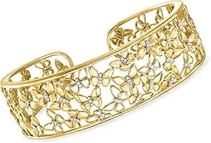 Ross-Simons 0.25 Ct. T.W. Diamond Butterfly Cuff Bracelet In 18kt Gold Over Sterling