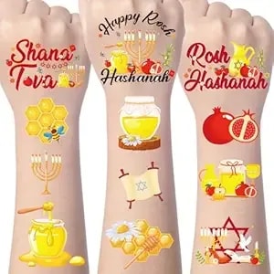 Gameza Rosh Hashanah Temporary Tattoos - 200+ Happy Rosh Hashanah Decorations Favors Supplies Shana Tovah Tattoo Stickers Gifts For Kids Adults Jewish New Year Festival Decor Prizes Rewards