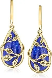 Ross-Simons Lapis Leaf Drop Earrings In 18kt Gold Over Sterling