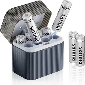 Philips Aa Rechargeable Lithium Batteries 8-Pack Double Aa Battery - 1.5v 3000mwh,1200 Cycles,Overshoot Protection,Type-C Port Charger For Xbox/Blink,High-Power-Consuming Devices