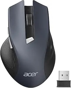 Acer Wireless Mouse For Laptop, 2.4GHz Computer Mouse 3 Adjustable DPI Office Cordless USB Mice With USBA Receiver, 6 Buttons, 1600 DPI, Medium To Large Sized Hands Compatible With PC, Laptop, Desktop