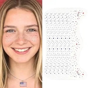 4th Of July Freckles Glitter Stars, Patriotic Face Tattoos With Red White & Blue Sparkles, Waterproof Temporary Tattoos For Independence Day Makeup Outfits (6 Sheets)