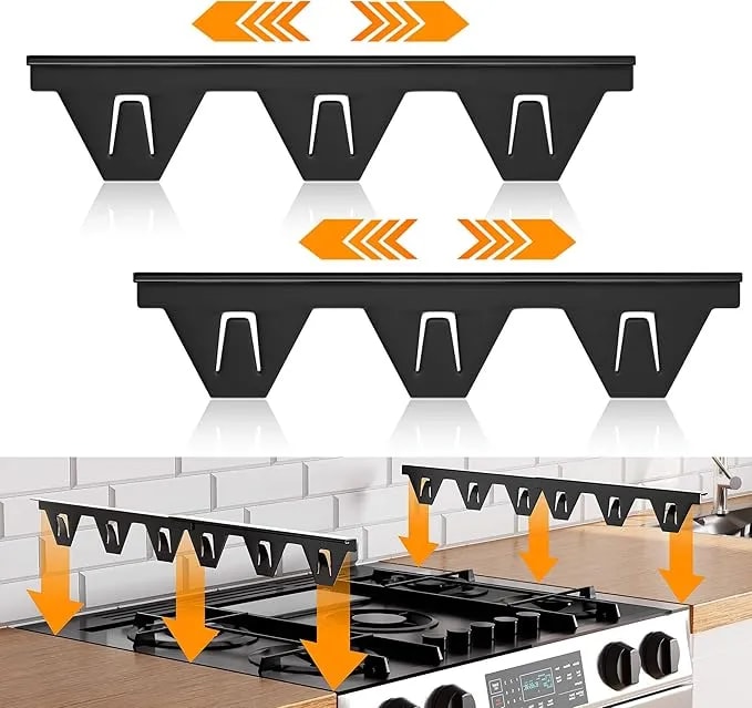 Stove Gap Covers Stainless Steel, Stove Gap Filler Between Stoves And Counter Guard, Heat Resistant Oven Side Gap Filler, Kitchen Range Trim Kit, Retractable Length 13.8" To 27.5" Black-2 Pack