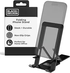 Black+Decker Phone Stand For Desk - Folding Cell Phone Stand Holder - Adjustable And Portable, Folds Down Flat - For Office, Gaming, Bed, Travel - Phone Kickstand Compatible With Iphone (Loch Ness)