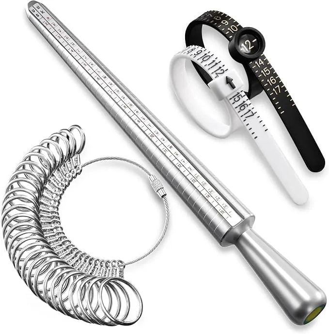 Meowoo Ring Sizer Measuring Tool Set, Ring Gauges With Finger Sizer Mandrel Ring Sizer Tools For Jewelry Sizing Measuring, 4 Pcs, Silvery