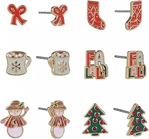 Hallmark 6-Pair Holiday Earring Set - Festive Studs For Every Celebration