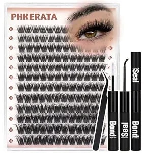 Phkerata Fluffy Lash Clusters Kit D Curl Wispy Eyelash Clusters Kit, 3d Volume Cluster Eyelash Extensions Kit Diy Individual Lashes With Bond And Seal & Tweezers, 144pcs, 10-16mm