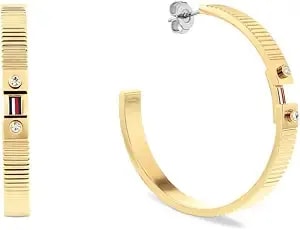 Tommy Hilfiger Women’S Fluted Earrings With Crystal And Signature Stripe